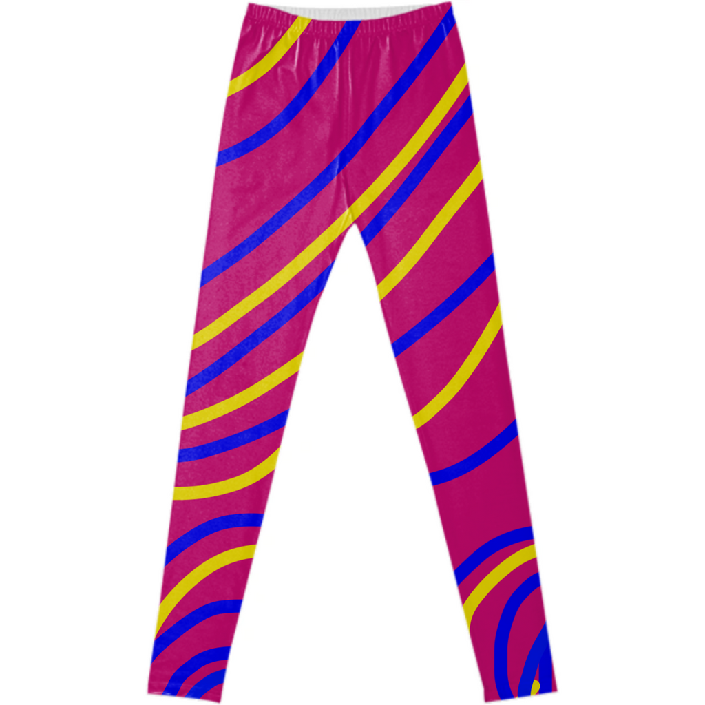 Colorful pink blur and yellow stripes leggings