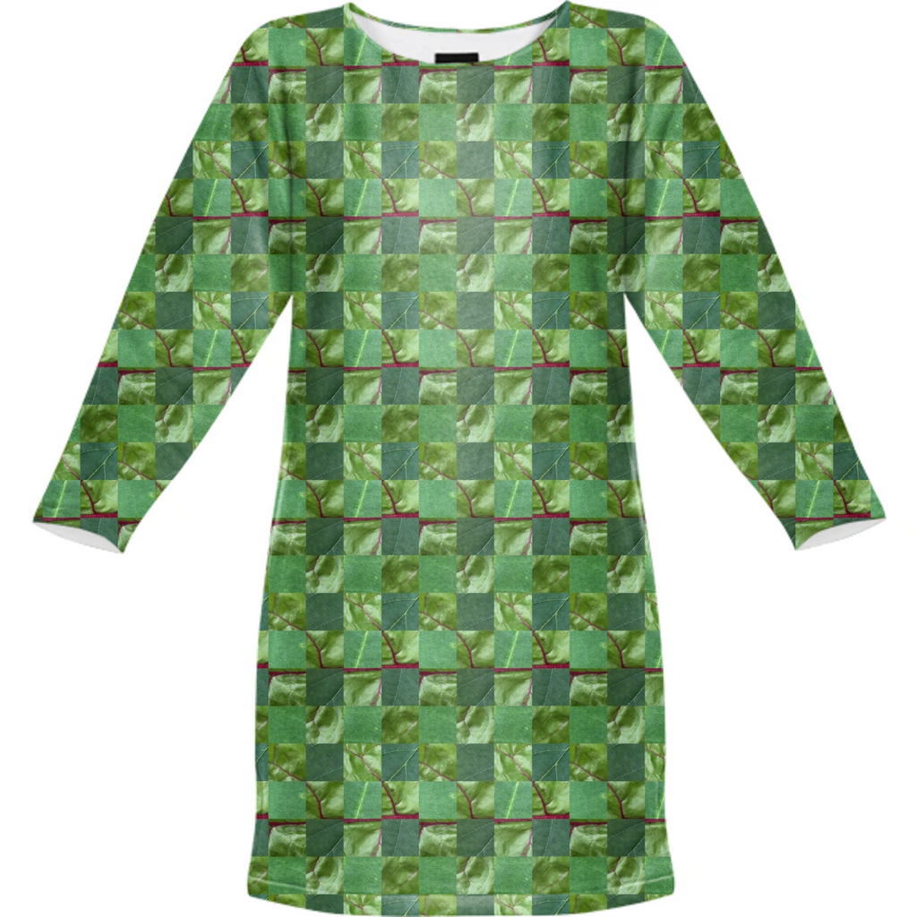 Green Leaf check pattern sweatshirt dress