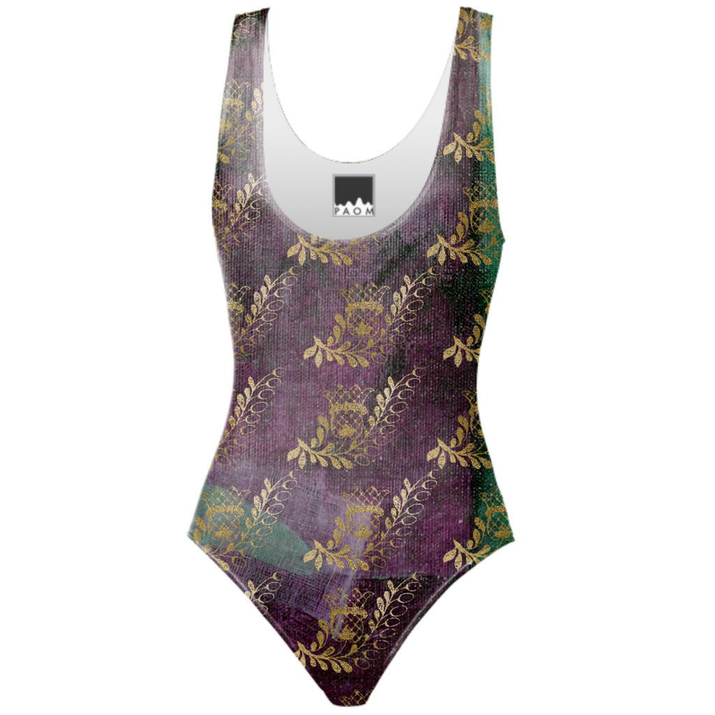 Golden Plum and Greens One Piece Swimsuit