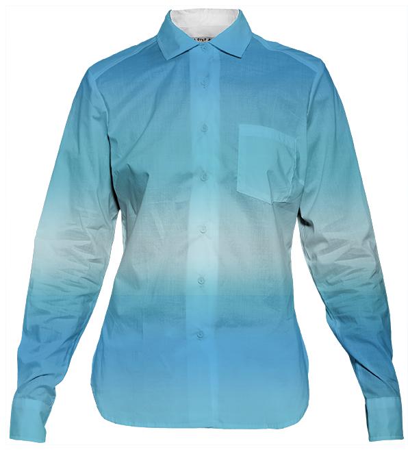 Blue Ombre Ladies Button Down Shirt