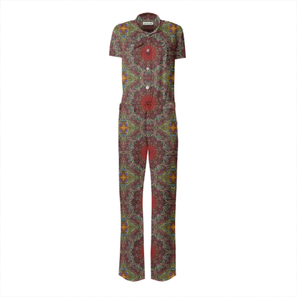 Red Green Kaleidoscope Belted Jumpsuit