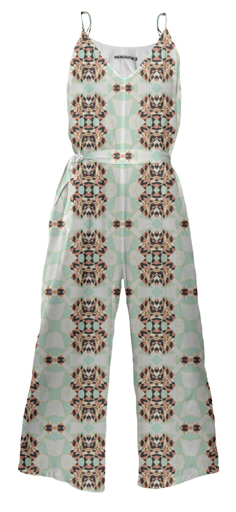 Geometrical shattered blue and coral diamond jumpsuit