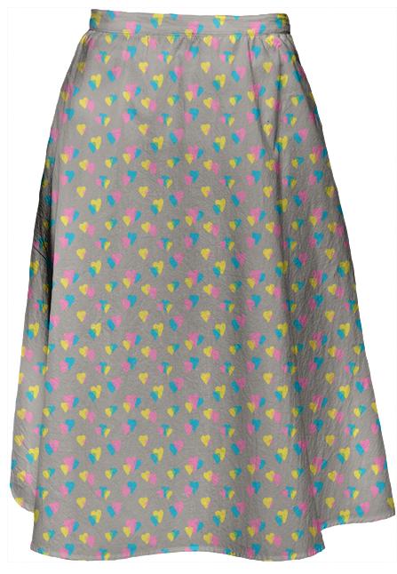 80s Style Heart Print Midi Skirt