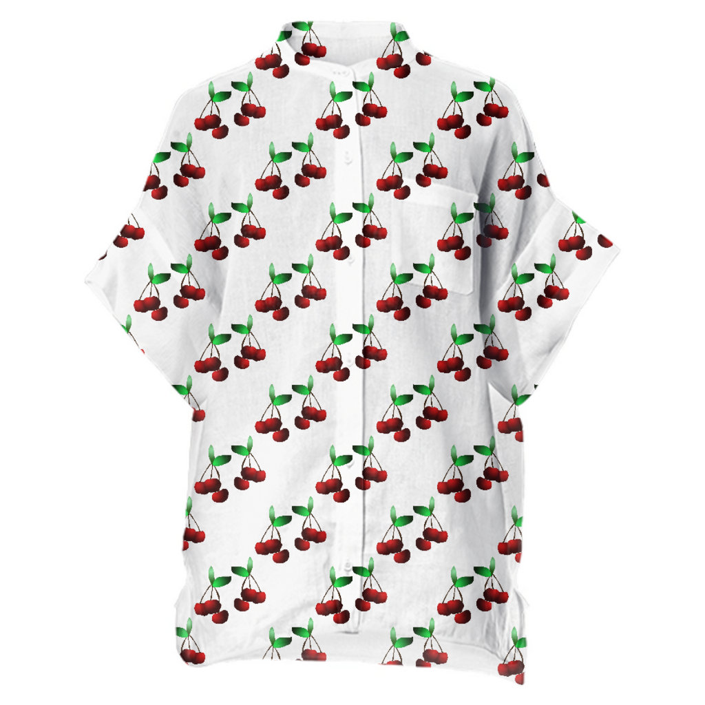 Cherries Pattern Boxy Linen Shirt