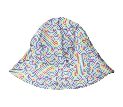 Rainbow and white swirls doodles Kids Bucket Hat