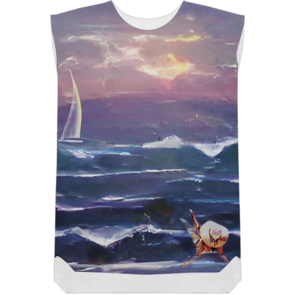 sea, girl, sailboat, sunset, waves, evening, relaxation, romance, multicolor, realism, lilac, white