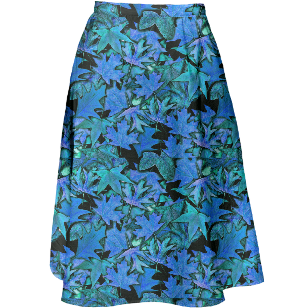 Fall Blue Leaves Midi Skirt