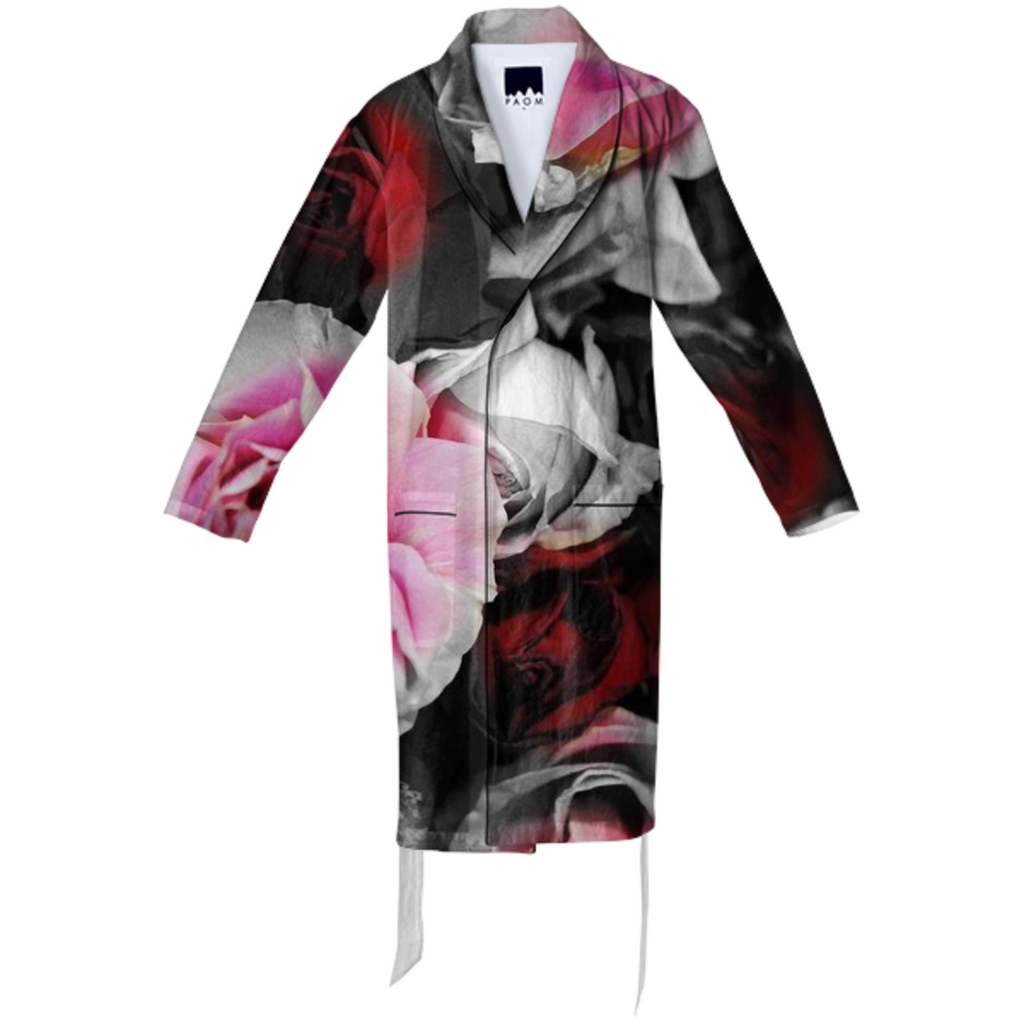 Black and White Roses Fade Cotton Robe