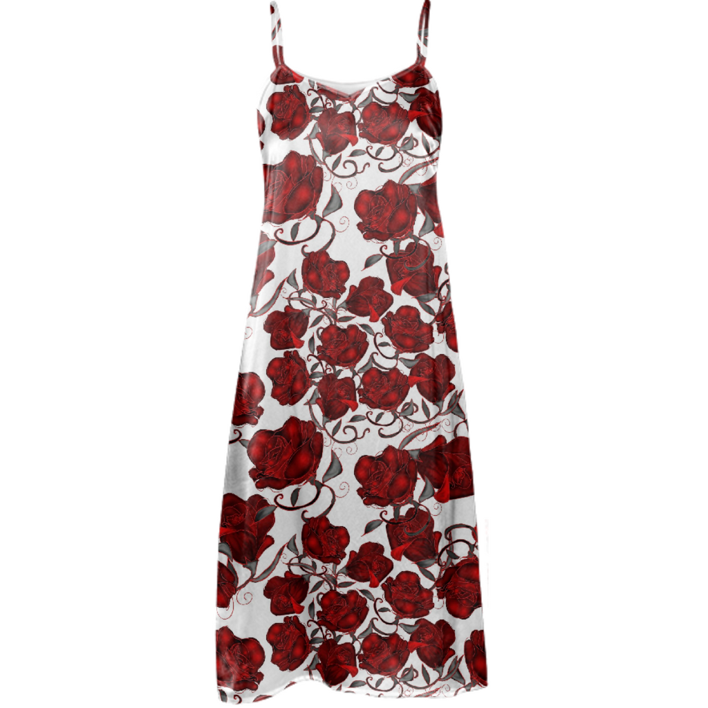 Red Roses on White Slip Dress
