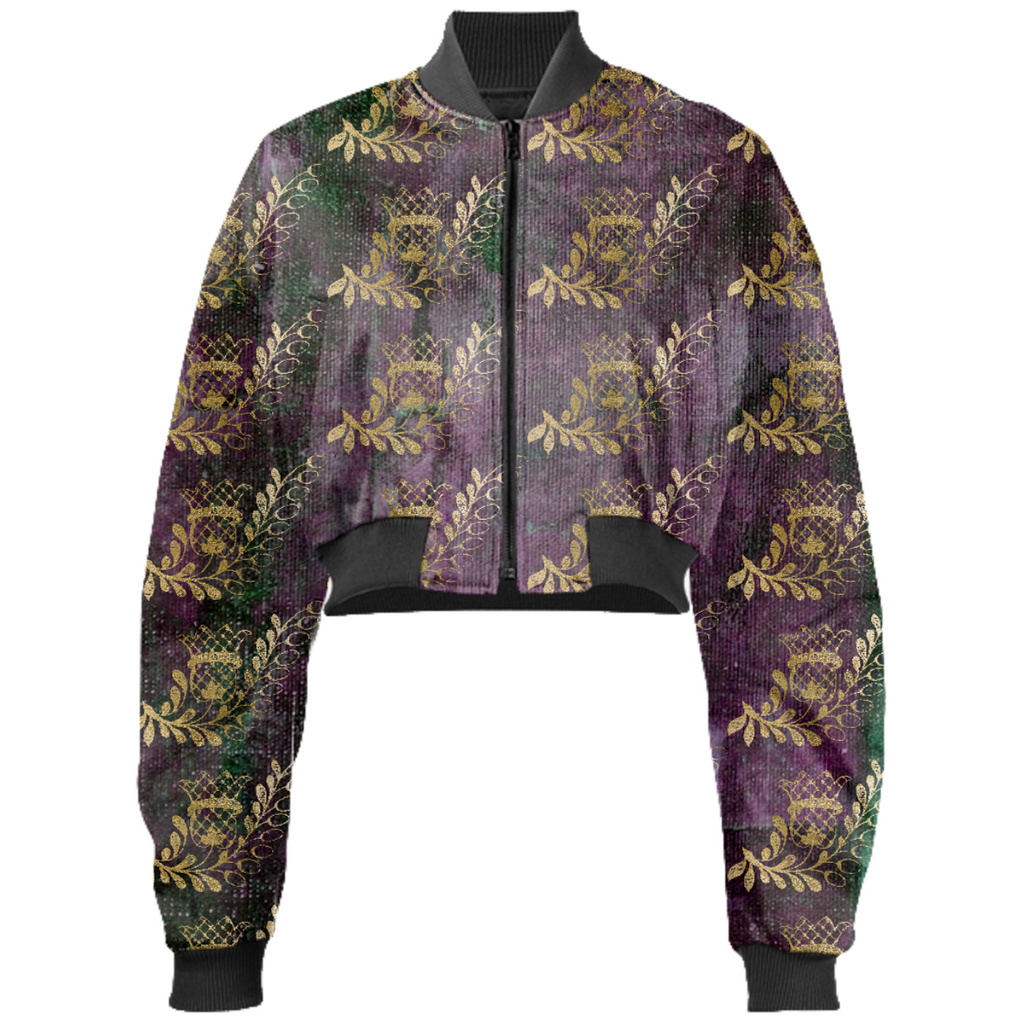 Golden Plum and Greens Cropped Bomber Jacket