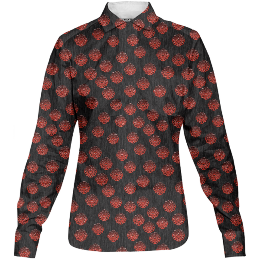 Red Glass Celtic Knot On Gray Women's Button Down