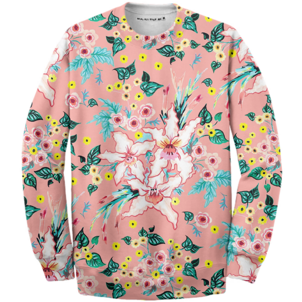 Tropical floral lilies on coral pink