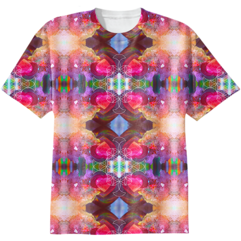 rainbow amethyst and rose quartz crystal rainbow mandala ~ cotton tshirt ~ design 01