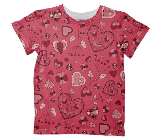 Pink flowers and hearts kids t shirt