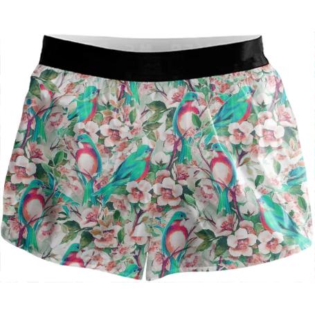 Birds Flowers Running Shorts