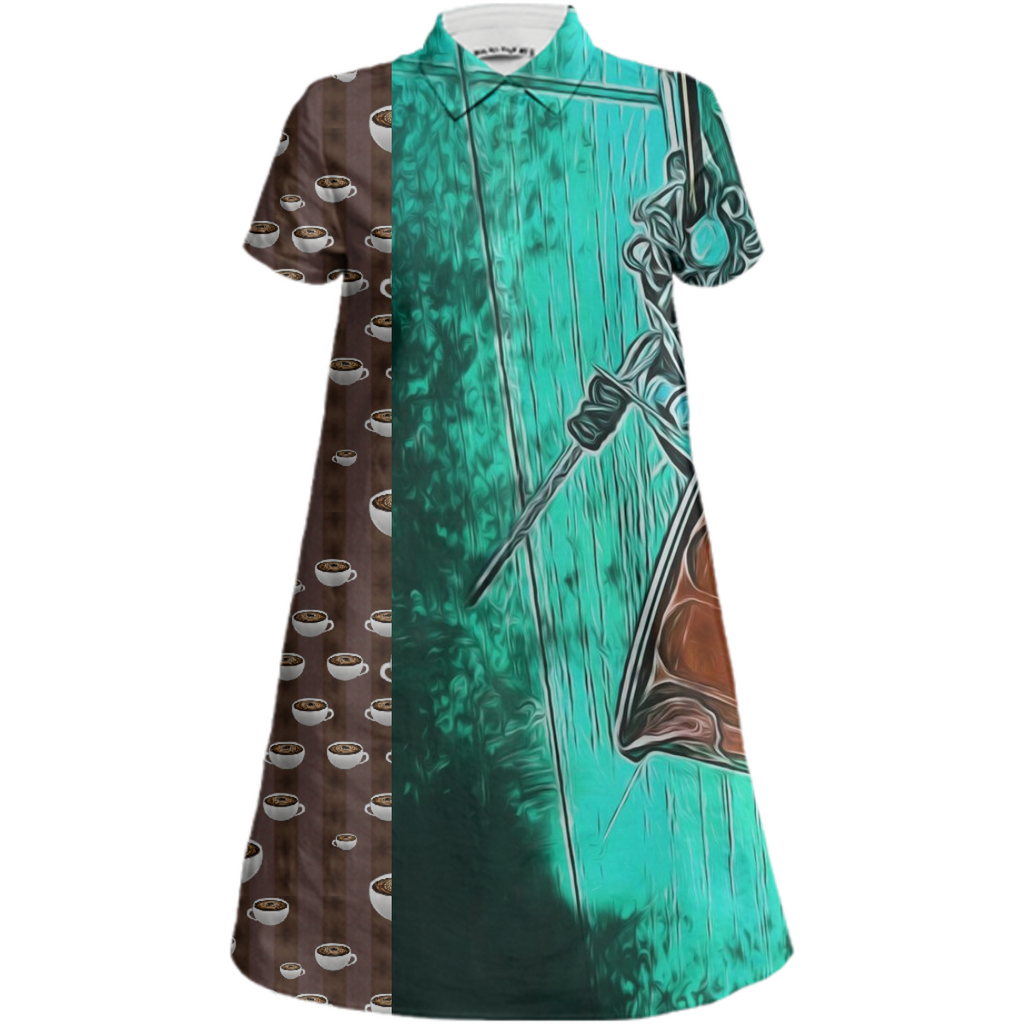 Image of a Handmade Record Player Mini Shirt Dress With Coffee