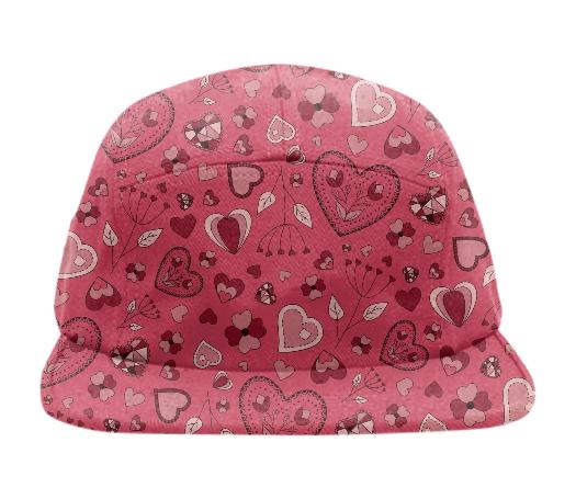 Pink hearts and flowers baseball hat