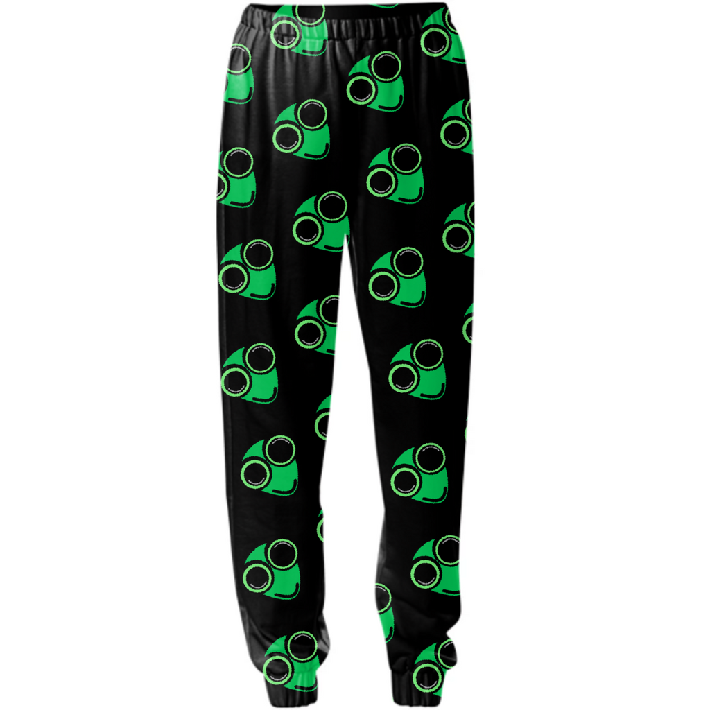 Black sweatpants with green aliens pattern