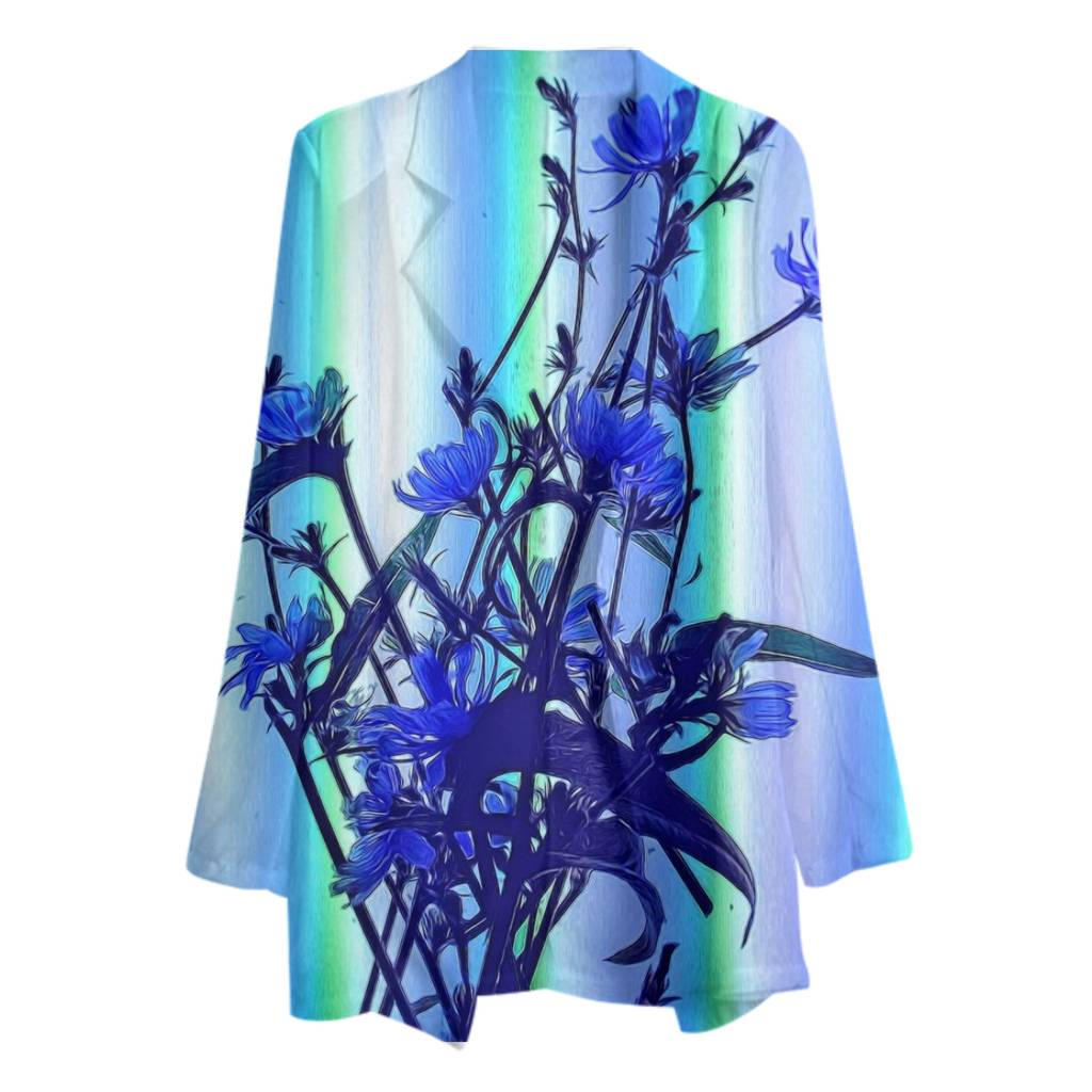 Blue Wildflowers Chiffon Blazer