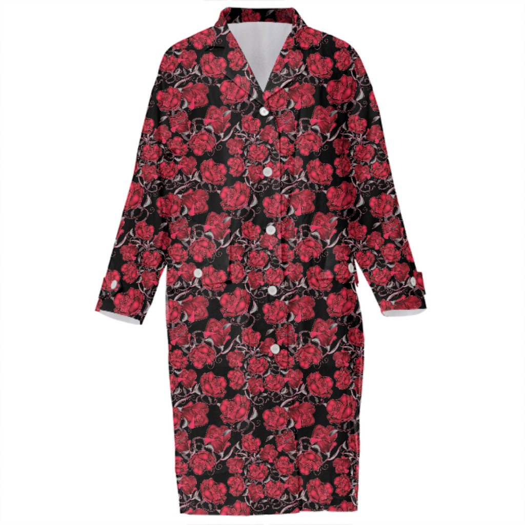 Red Roses Drawings Cotton Trench
