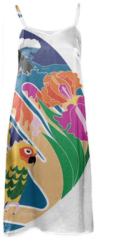 Tropical Creation Silk Slip Dress