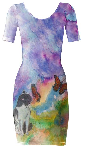 Cat and Monarchs Bodycon Dress