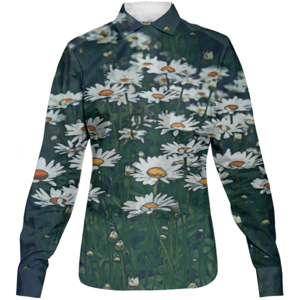 White Field Of Daisies Womens Button Down