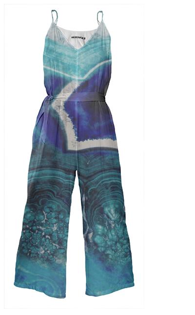 Abstract Blue Agates Tie Waist Jumpsuit