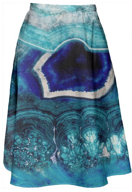 Abstract Blue Agates Midi Skirt