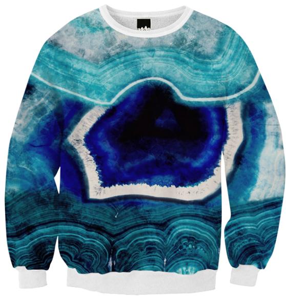 Abstract Blue Agates Ribbed Sweatshirt