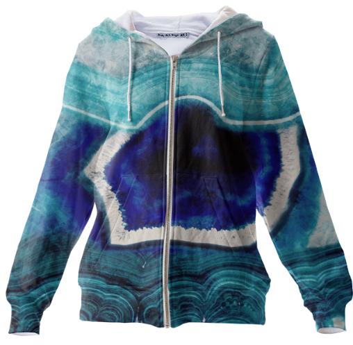 Abstract Blue Agates Zip Up Hoodie