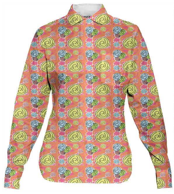 Retro Bouquet Tropical womens button down shirt