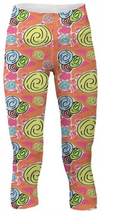 Retro Bouquet Tropical yoga pants medium print