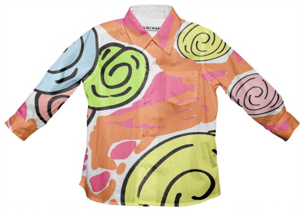 Retro Bouquet Tropical kids button down shirt large print