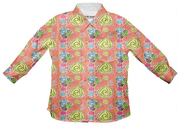 Retro Bouquet Tropical kids button down shirt small print