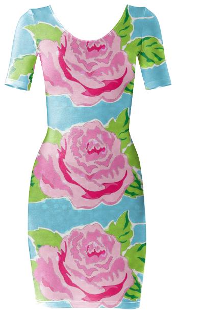 Watercolor Rose Ocean Bodycon Dress