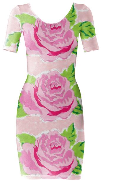 Watercolor Rose Petal Bodycon Dress