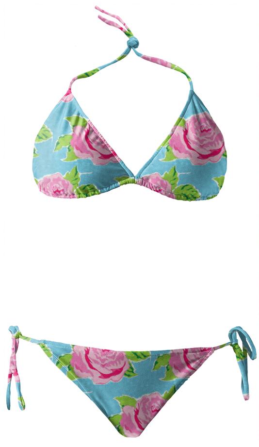 Watercolor Roses Ocean Bikini