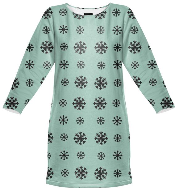Snowflakes Seafoam ONyx sweatshirt dress