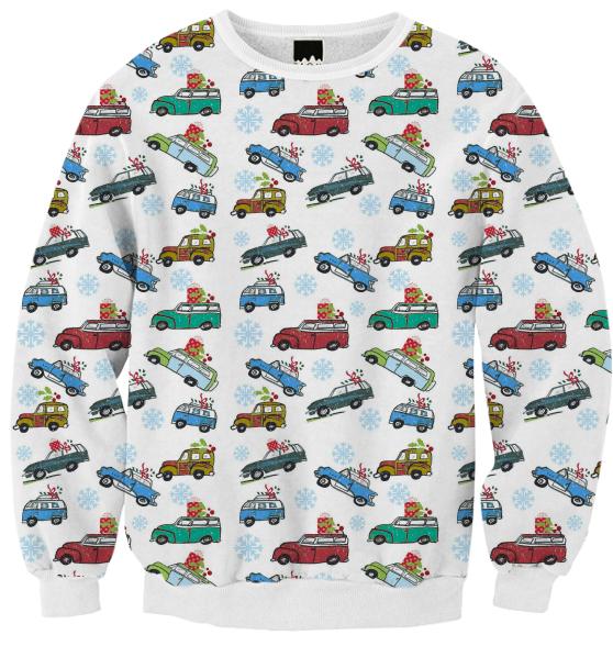Holiday Vintage Cars Ribbed Sweatshirt