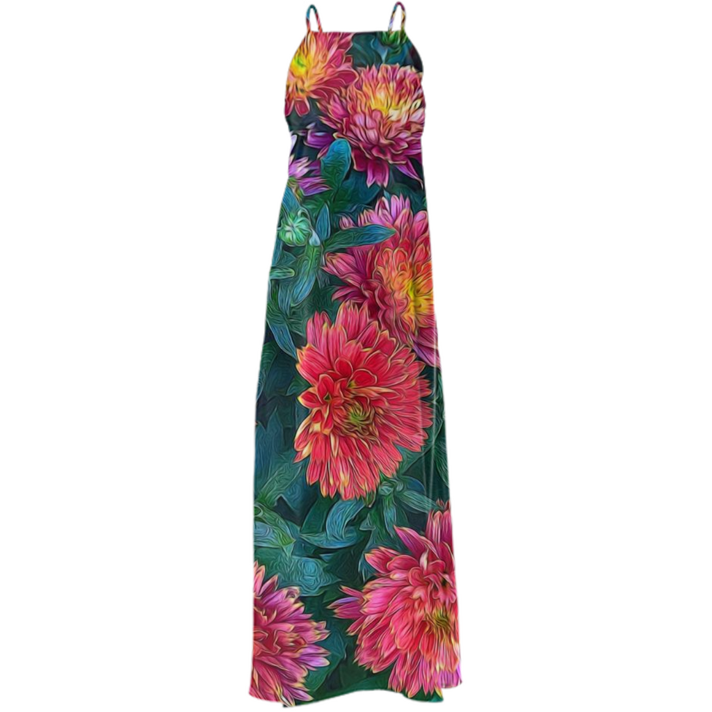 Warm Fall Mums Poly Twill Maxi Dress