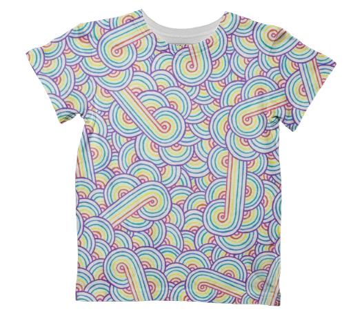 Rainbow and white swirls doodles Kids T Shirt
