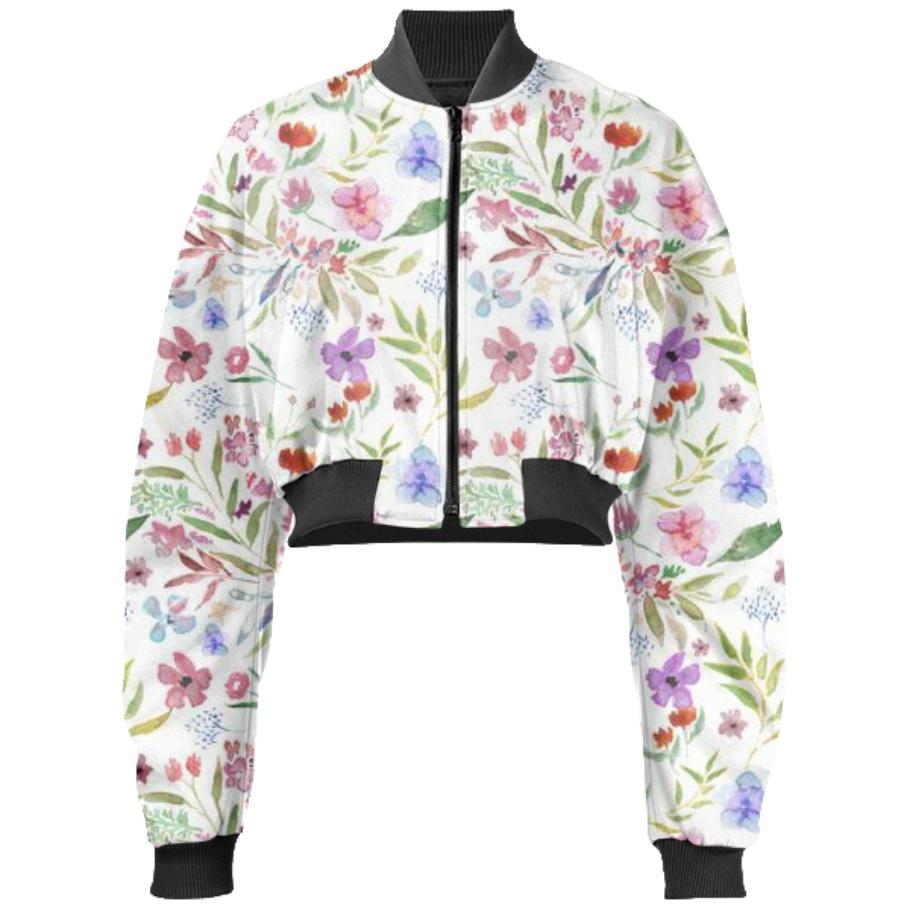Spring Meadow Print Cropped Bomber