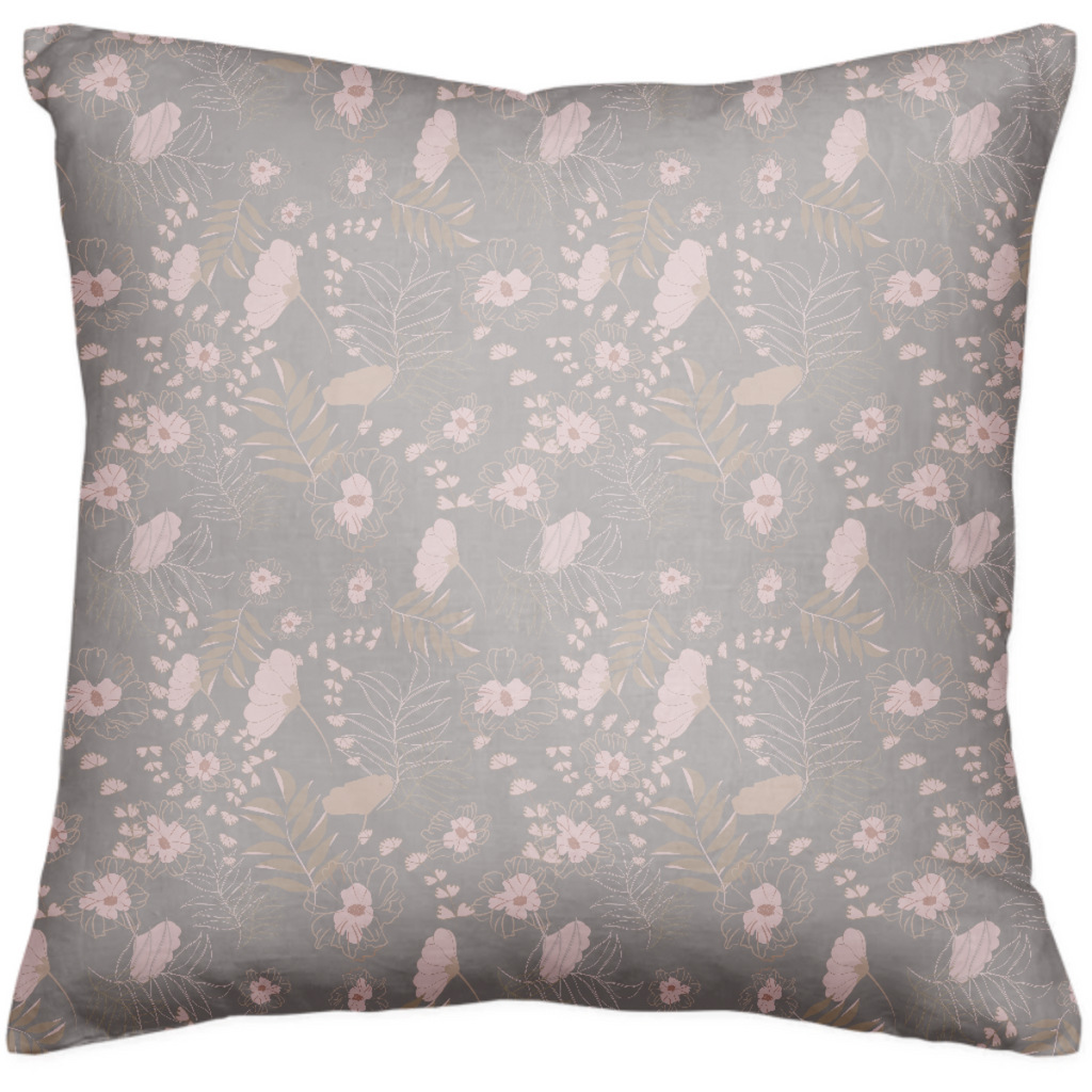 Brown floral and Baby Pinks buds and leaves in grey background