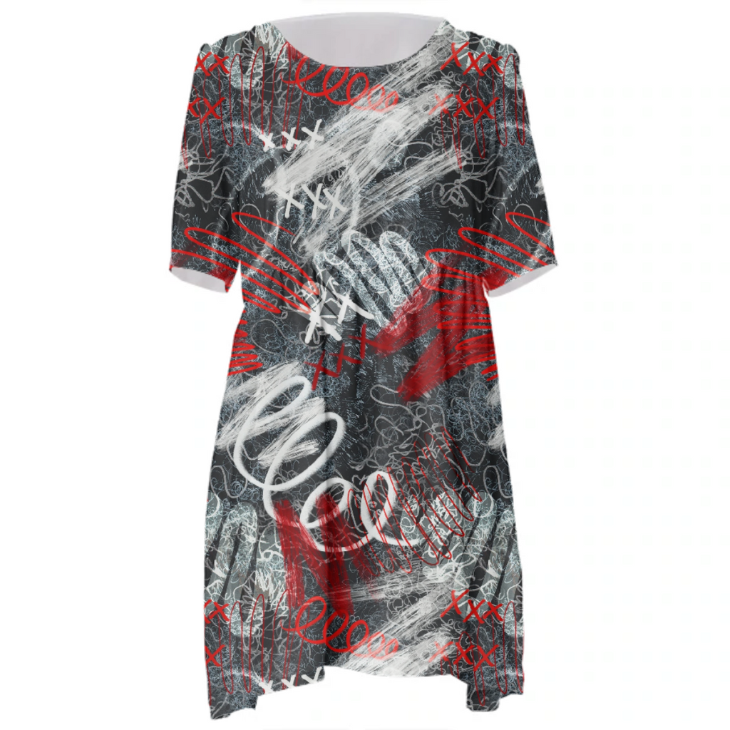 Red-black pattern in trash polka style with scribbles