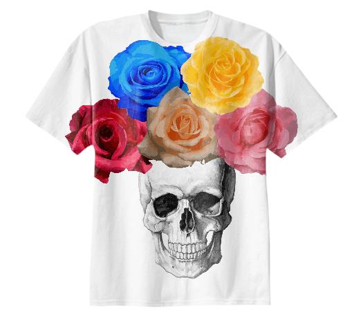 Skull Flowers Cotton T shirt