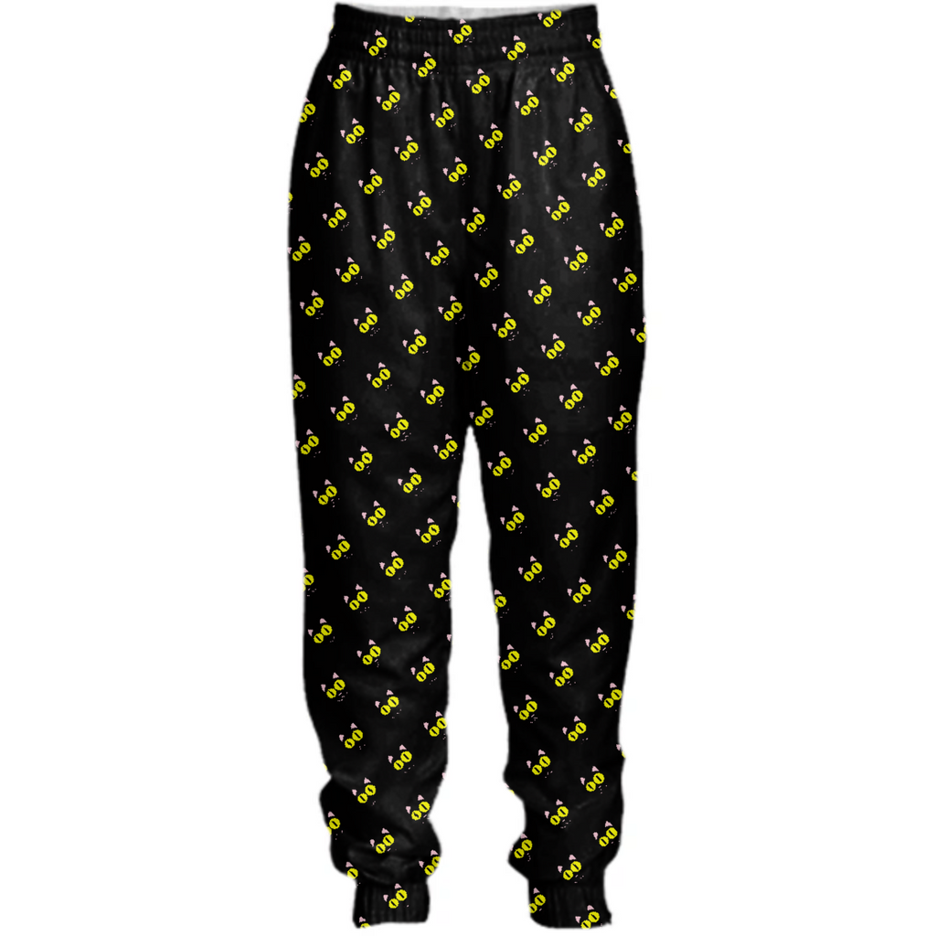 Black sweatpants with cats pattern