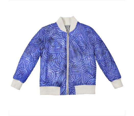 Royal blue swirls doodles Kids Bomber Jacket