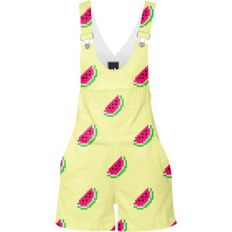Watermelon Print overalls in buttercup yellow
