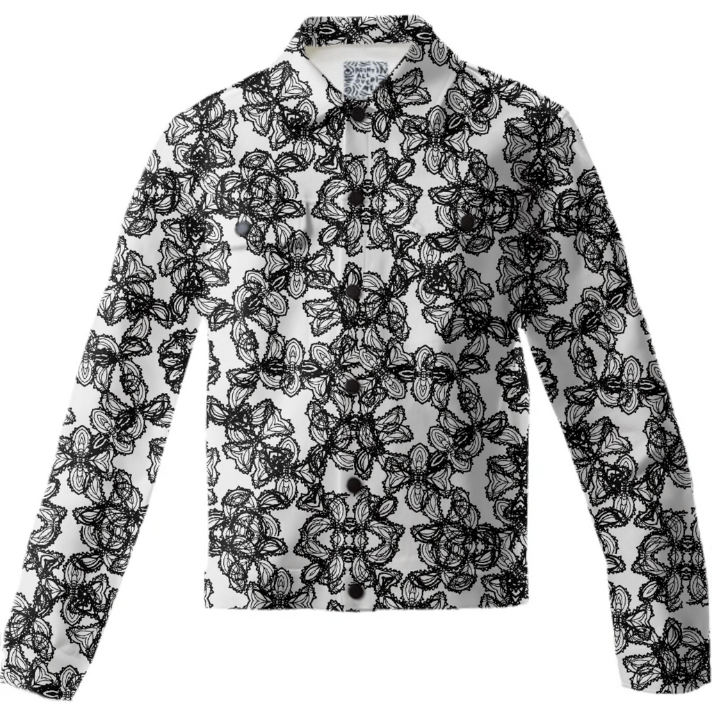 Stylized Botanical Motif Black and White Print